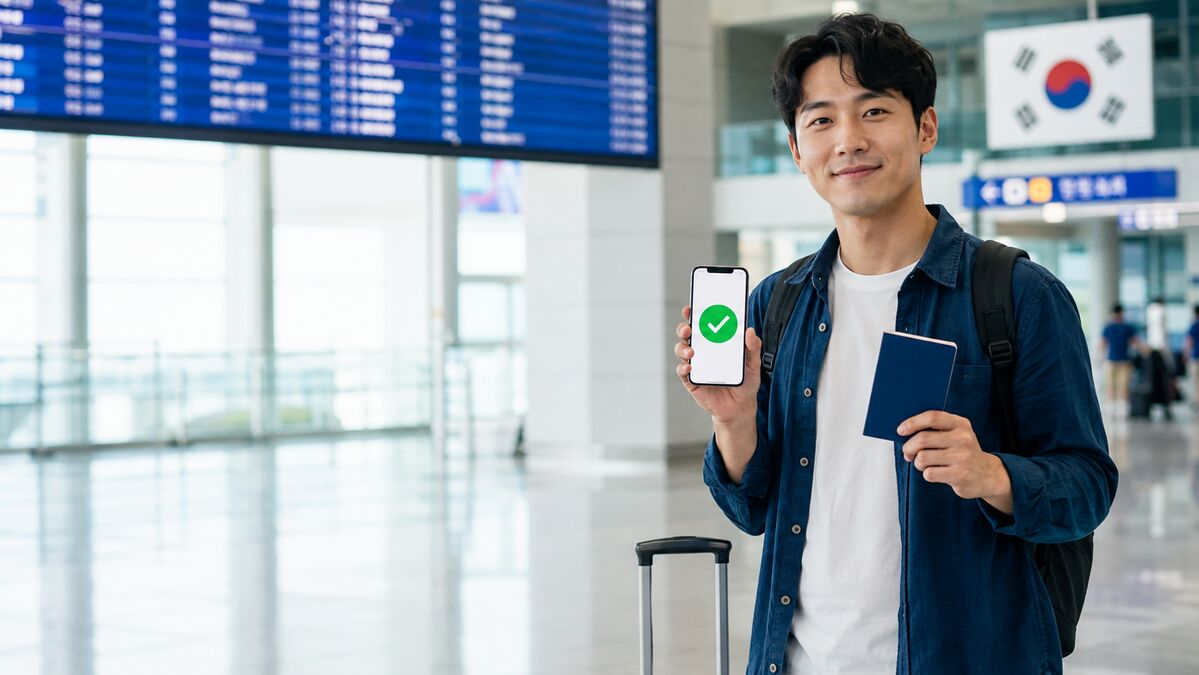 Traveler checking Korean electronic travel authorization before departure